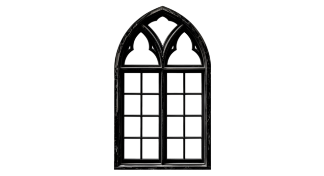 Gothic Arch Window on Black Background