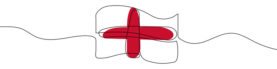 English flag in one line art style. English flag drawing with editable stroke on white background. Vector illustration.
