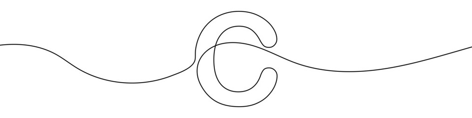 Letter C in one line art style. Letter C drawing with editable stroke on white background. Vector illustration.