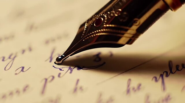 Crafting Calligraphy A Fountain Pen Strokes Across Parchment, Illuminating Old-World Charm