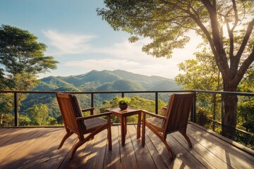 Obraz premium Outdoor Balcony with Chairs and Coffee Table
