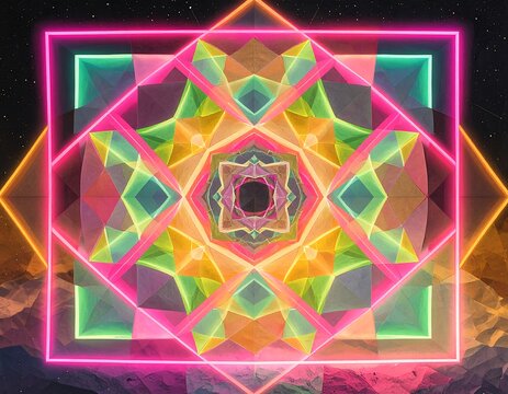 Geometric neon mandala design