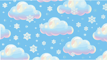 A Whimsical Winter Wonderland Sky Filled With Fluffy Pastel Clouds And Delicate Falling Snowflakes Creating A Dreamy Ambiance For Any Design