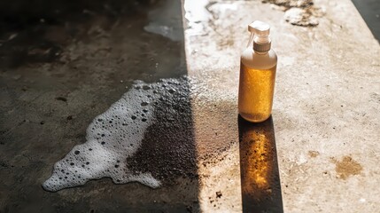 Split-screen of dirty surface before and sparkling clean after spray bottle solution, high-contrast cleaning demonstration, before-and-after home cleaning concept with copy space