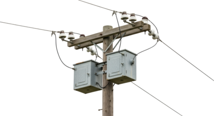 Electrical Transformer Pole with Insulators and Wires