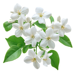 Jasmine Flowers with Vibrant Leaves Isolated on Transparent Background, Vibrant Jasmine Flower for Floral Design