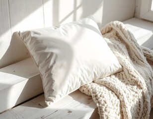 soft pillow and a hand knitted chunky wool 