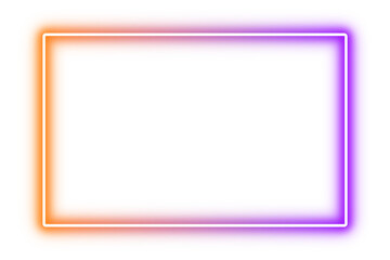 hot orange and bright purple rectangle neon frame isolated on transparent background, glowing light sign box border for banner and presentation design