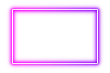 fuchsia and purple rectangle neon frame isolated on transparent background, glowing light sign box border for banner and presentation design