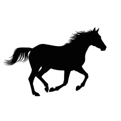 Silhouette of a galloping horse in a square frame for dynamic design silhouette