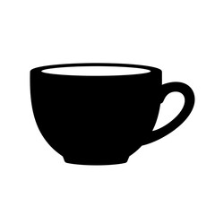 Simple silhouette of a coffee cup with handle on a white square emblem silhouette