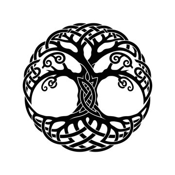 Celtic knot tree of life vector icon design in black