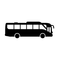 Detailed silhouette icon of a long passenger bus in a square frame silhouette