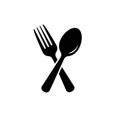 Minimalist icon of crossed fork and spoon for food restaurant and dining concepts silhouette