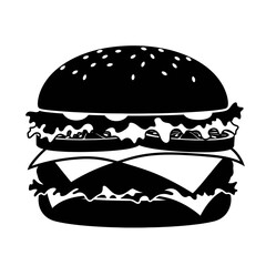 Silhouette of a delicious double cheeseburger icon for food branding and menus silhouette