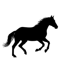 Silhouette of a galloping horse centered in a white square on a black field silhouette