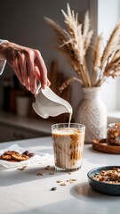 Barista Making Fresh Oat Milk Latte
