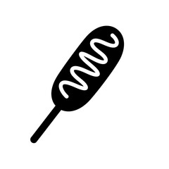 Simple icon of a corndog on a stick for food graphics and menus silhouette
