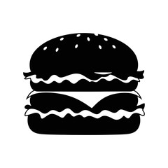 Simple silhouette of a delicious double cheeseburger icon for food branding and menus silhouette