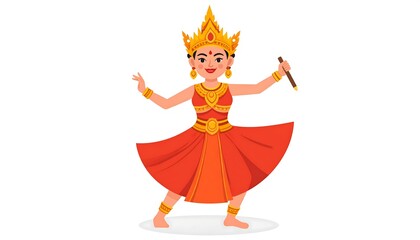 Traditional Apsara Dancer in Cultural Attire Illustration.
