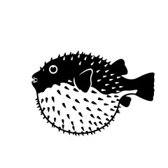 Pufferfish underwater scene silhouette graphic design element for aquatic themes silhouette © JASMIN