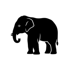 Silhouette of an african elephant in profile on a white square against a black backdrop silhouette