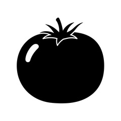 Simple silhouette of a ripe tomato with stem and leaves graphic element silhouette