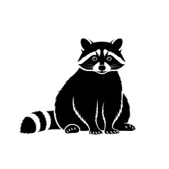 Cute black and white hand-drawn raccoon sitting art detailed sketch animal silhouette