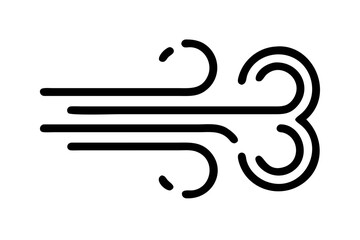 Black and white icon representing wind