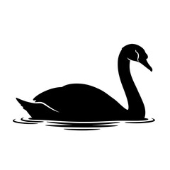 Elegant black swan silhouette floating gracefully in a white square frame silhouette