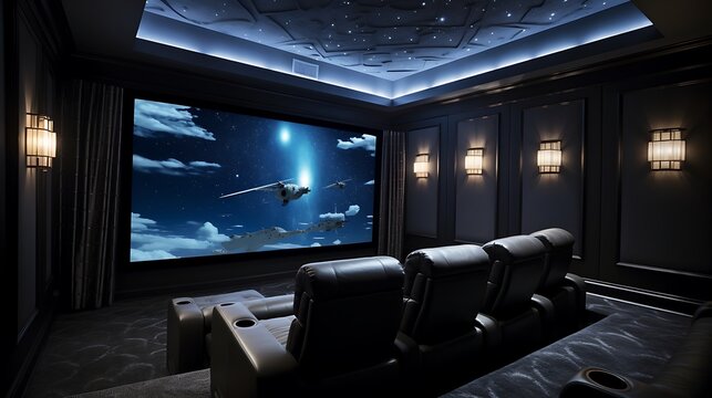 Exquisite home theater room featuring luxurious seating and immersive cinematic experience