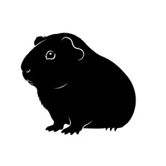 Silhouette of a black guinea pig sitting on a white surface silhouette