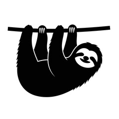 Charming black and white silhouette of a sloth hanging from a branch silhouette © JASMIN