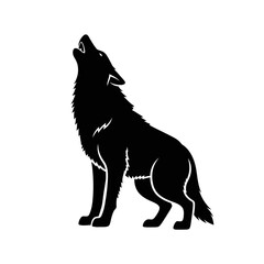 Silhouette of a wolf howling at the moon in a forest scene silhouette