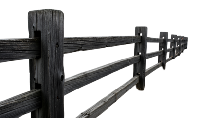 Rustic Wooden Split Rail Fence on Black Background