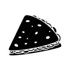 Hand drawn slice of pizza with toppings isolated on white for food design silhouette