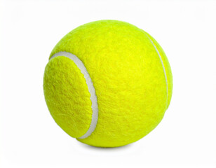 Single Yellow Tennis Ball Isolated on White Background, Sports Equipment