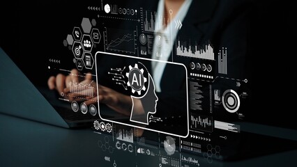 Abstract digital concept of artificial intelligence with modern graphics and data analysis background for technology themes and innovations. Asymptotic smart data analytic.