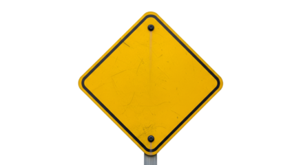 Blank Yellow Diamond Warning Sign on Black Background