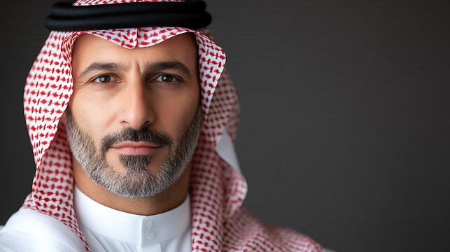 Portrait of a distinguished man in traditional headwear, capturing his presence and cultural heritage in a timeless photograph. Intense gaze, thoughtful expression.