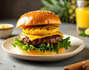 Grilled pineapple burger on a plate