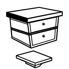 Two drawer nightstand with detached base silhouette isolated on white background
