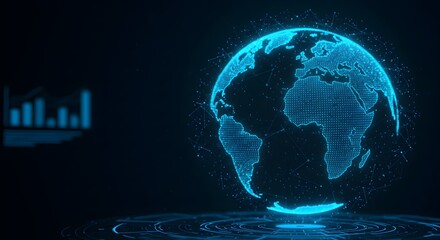Futuristic Digital Earth with Interconnected Points and Analytics Background