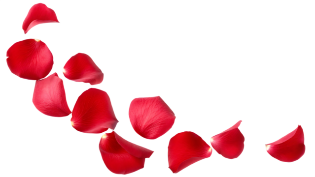 Red Rose Petals Scattered in a Curve on Background red petals falling isolated on a transparent background