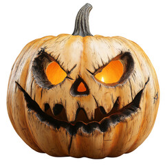 Halloween Jack-o’-Lantern Pumpkin Isolated on Transparent Background, Spooky Carved Pumpkin Clipart, Halloween Pumpkin Decoration Isolated