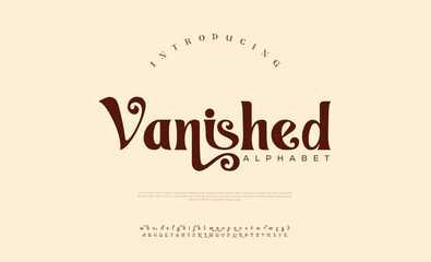 Vanished premium luxury elegant alphabet letters and numbers. Vintage wedding typography classic serif font decorative vintage retro. creative vector illustration