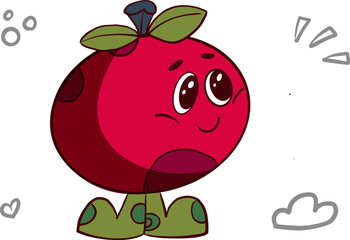 Cartoon red apple character with happy face and cute eyes