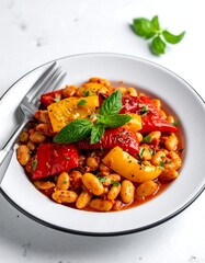 Colorful bean and pepper dish on a plate