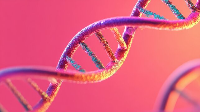 abstract dna helix structure with vibrant color gradient on pink background for science and medical research