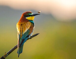 Colorful bird perched on branch at dawn